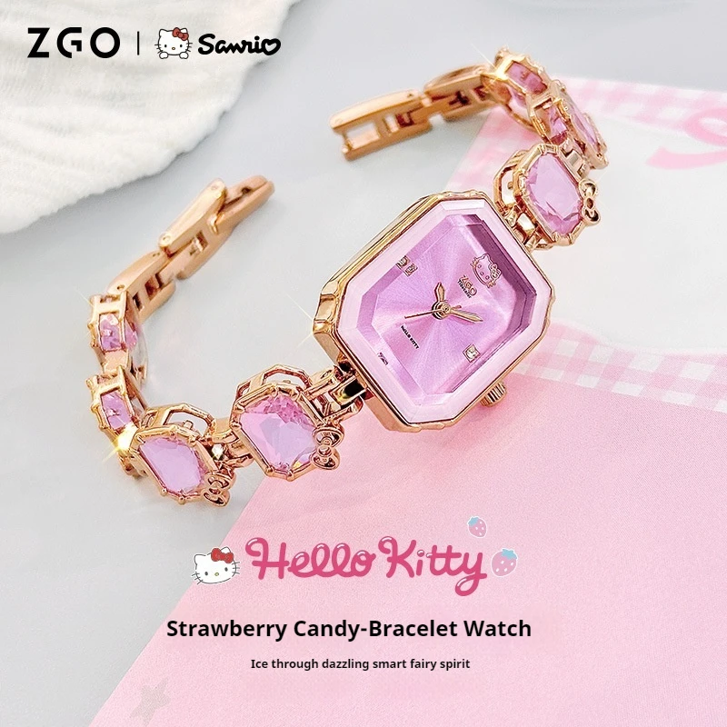 Hello Kitty Collaboration Purple Jewelry Buckle Bracelet Alloy Fashionable Single Item Small Square Watch Girl Birthday Gift