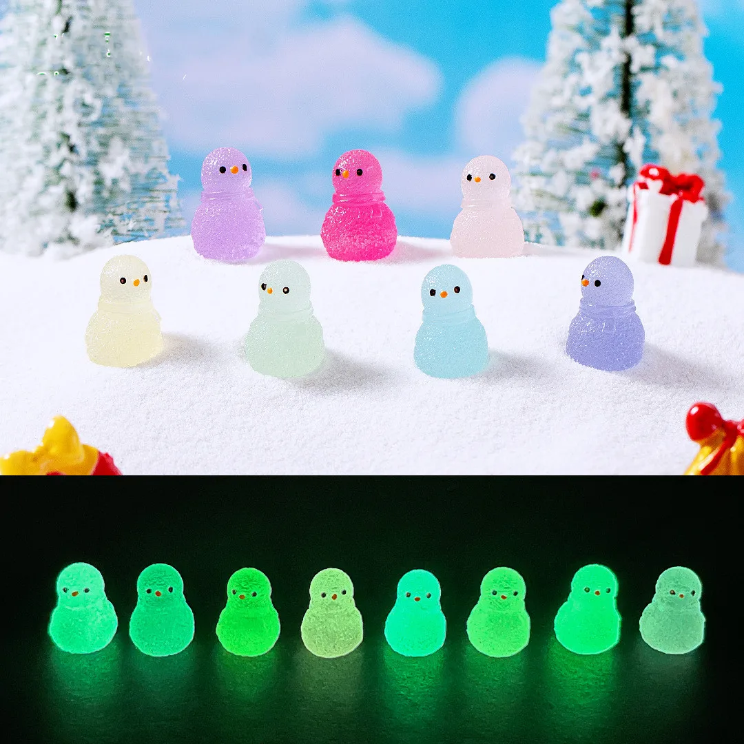 Figurine Miniature Luminous Cute Christmas Snowman Micro Landscape Ornaments For Home Decorations Desk Room Decor Accessories