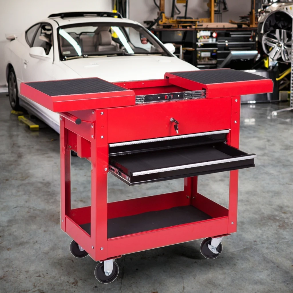 

Multi Functional Tool Cart with 2 Drawers Mechanics Slide Top Tool Trolley with Ball-Bearing Slids OEM Customizable