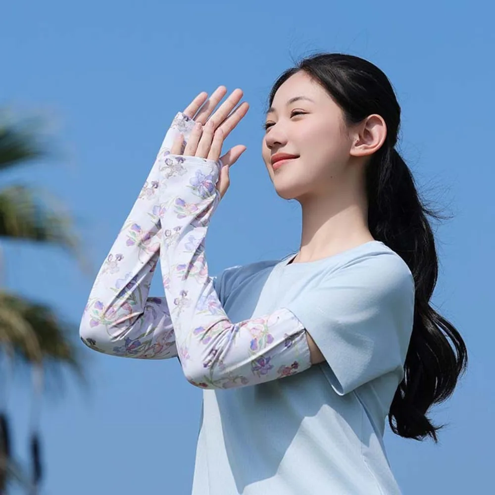 

3 шт. дышащая маска из ледяного шелка с цветочным принтом UPF50 + эластичные ледяные шелковые солнцезащитные рукава, щиток для лица, полиэстер, солнцезащитный козырек, чехол для рыбалки