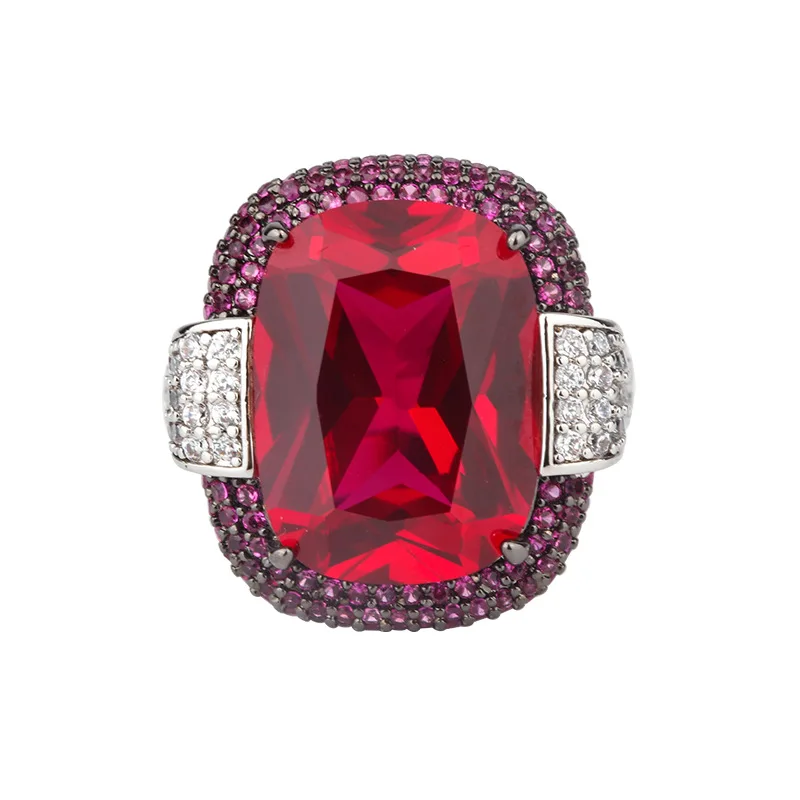Jewelry Gold Plated Retro Fashion Emerald Red Corundum Fat Square 12*16 Ring for Women