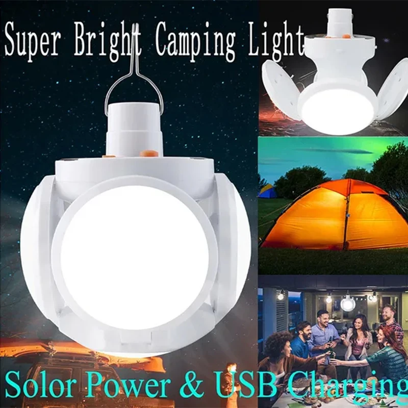 

Solar Outdoor Folding Light Portable USB Rechargeable LED Bulb Search Lights Camping Torch Emergency Lamp for Power Outages