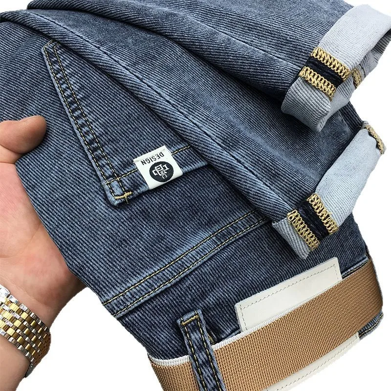 

Men's Solid Color Jeans Slim Fit Small Feet High-quality Daily Casual Blue Youth Suitable All Seasons