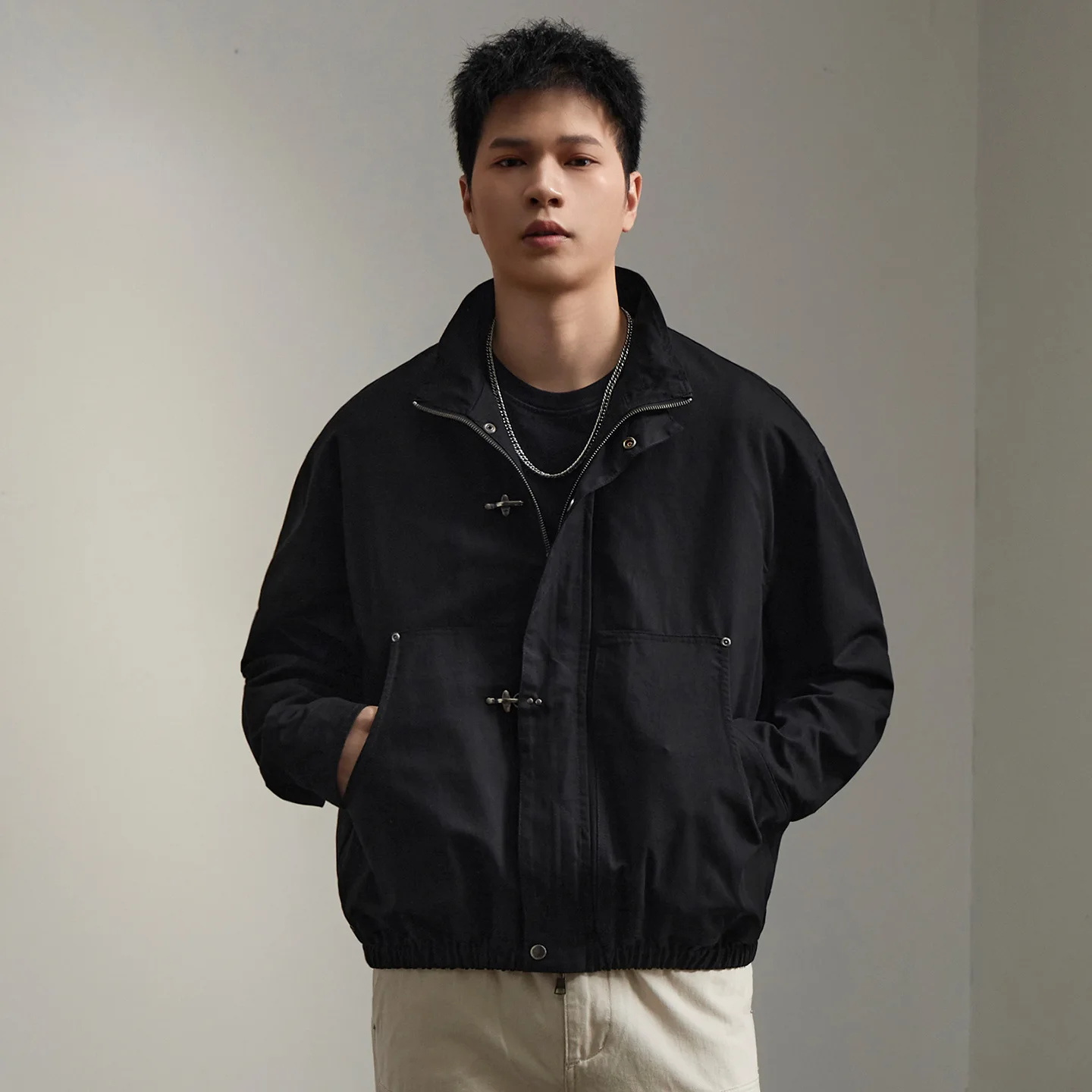 Men's Vintage Harrington Jacket, Fall 2026 Aircraft-Style Snap Buttons Stand Collar Loose Fit Workwear Casual Outerwear Coats