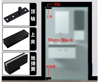 Lantai Lebih Dekat Spring Single Pintu Kaca Patch Fitting Atas Pivot Hinge Clamp Peralatan Kit Sikat Matte Hitam Mawar Emas