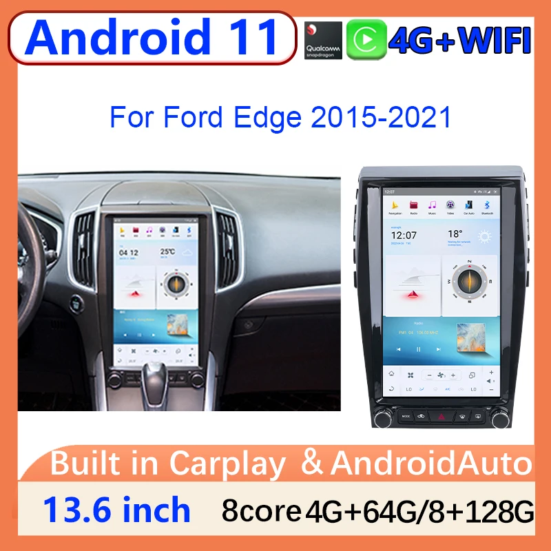 

13.6" Vertical Screen Qualcomm 665 Android Auto Radio Multimidia Player Carplay 4G DSP GPS Navigation For Ford Edge 2015-2019