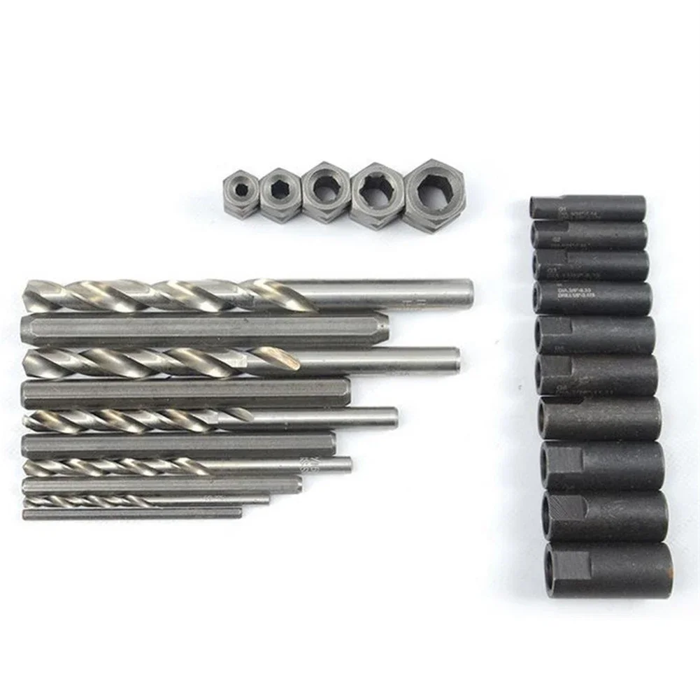 25pcs Screw Extractor Drill Guide Rods Remove Broken Screw Bolts Fastner Socket Nuts Kit Carpentry Repairing Manual Tools Set