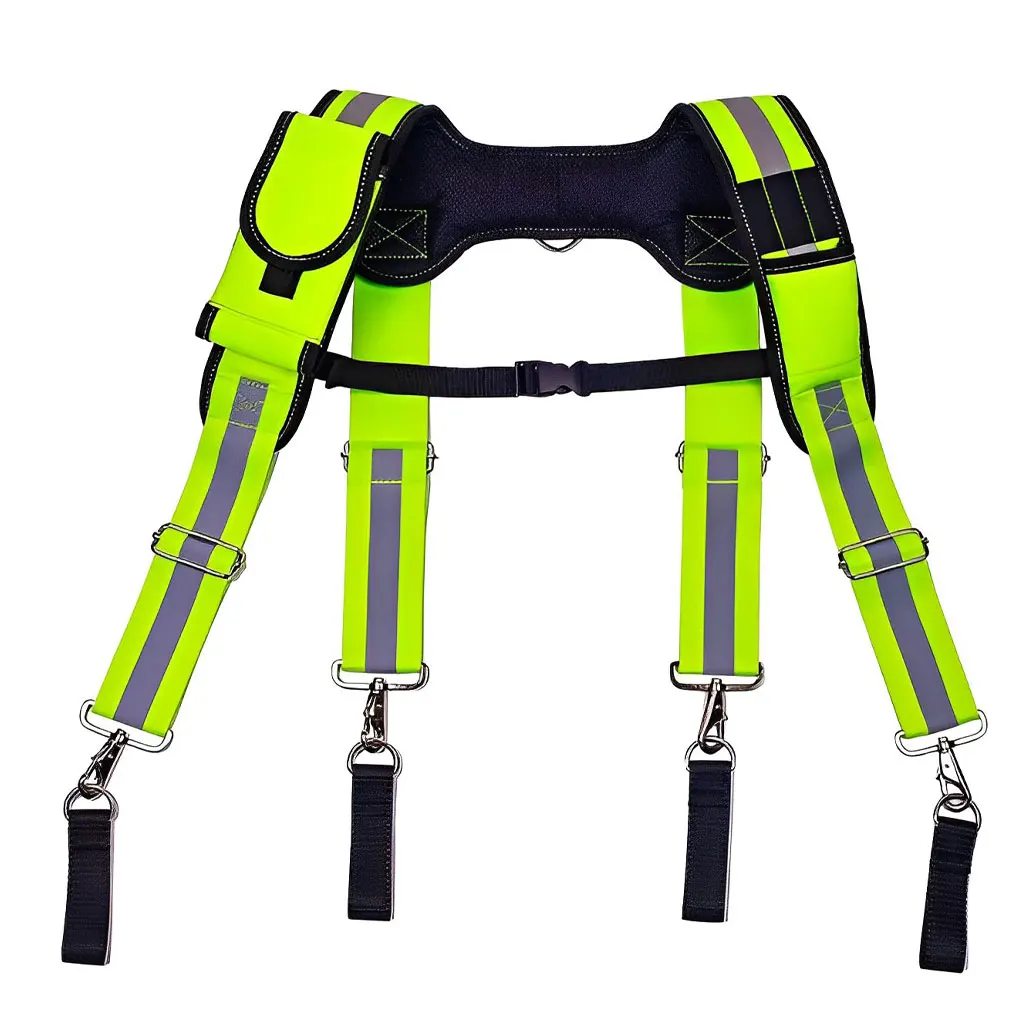 H-Shaped Hangable Tool Bag H-Type Adjustable Straps Heavy Duty with Fluorescent Green Reflective Strip Straps