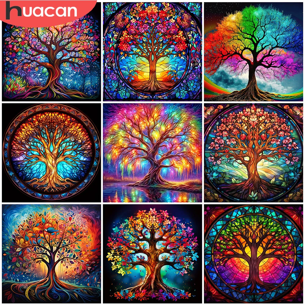 HUACAN Coloring By Numbers Tree Of Life Picture Diamond Painting Landscape Drawing DIY Kit Wall Decoration