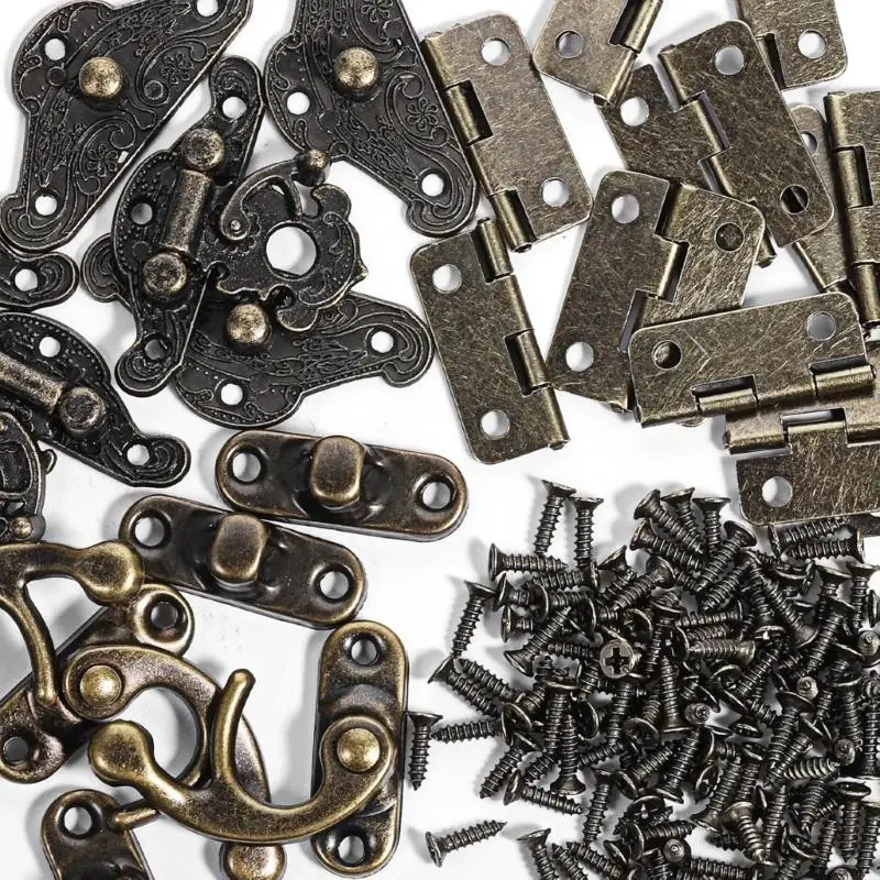 أقفال معدنية عتيقة، مفصلات زخرفية، بما في ذلك براغي التثبيت، تركيب بسيط لترميم خزانة الخشب M4YD #4
