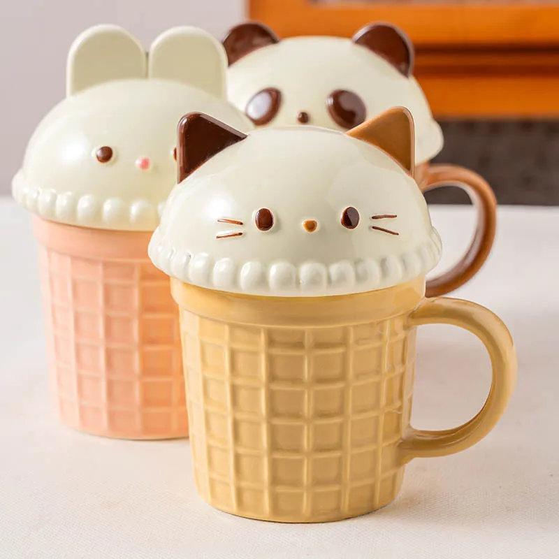 Cartoon Cat And Ice Cream Ceramic Mug Creative Cookie Design Breakfast Milk Coffee Cup Office Home Cups Mugs Gifts