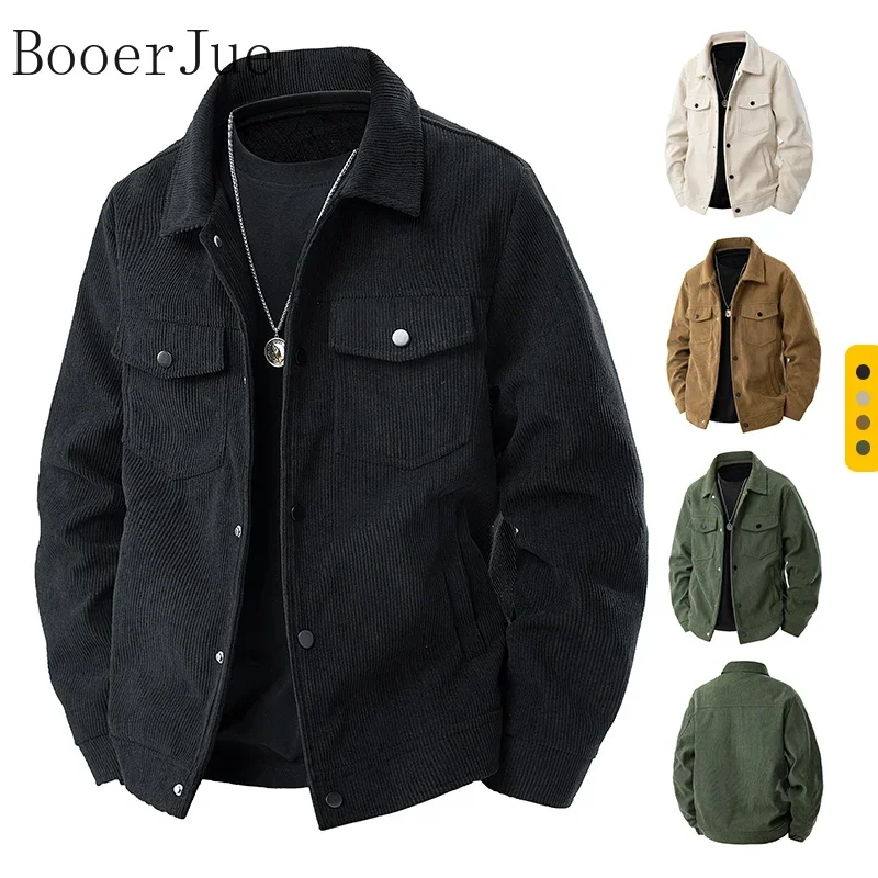 Fashion Men Autumn Corduroy Casual Jackets Man Lapel Coats Outdoor Hiking Multiple Pockets Cargo Jackets Male Loose Tooling 5XL
