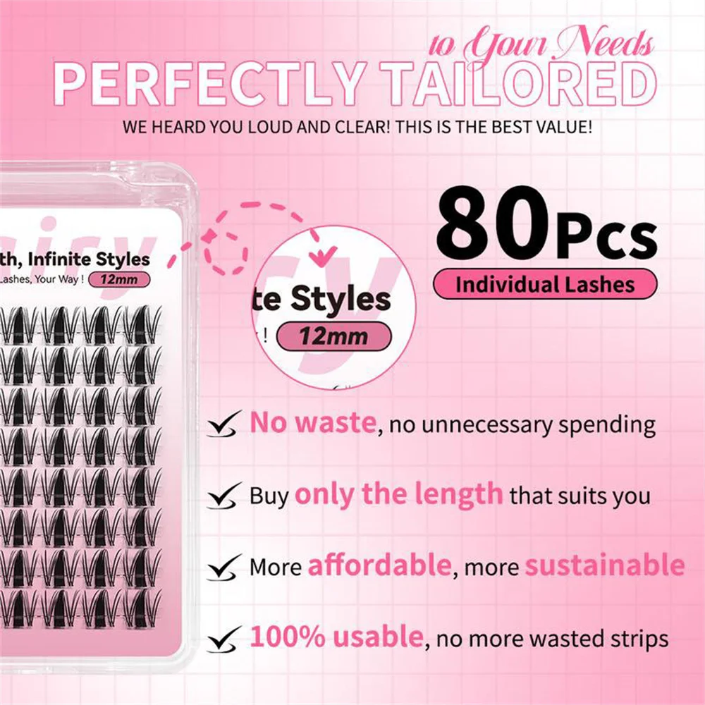 uCoolMe Lashes Fairy Uniform-length Manga Eyelashes 80pcs 8-16mm Full-Use Anime Single-size Lash Extension Home DIY Makeup Tool