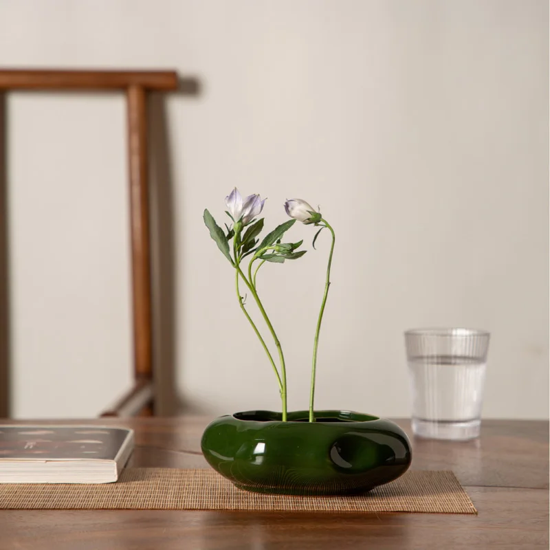 Japanese Ceramic Flower Pots Sword Mountain Stoneware Handmade Arrangement Fixed Base Home Decoration