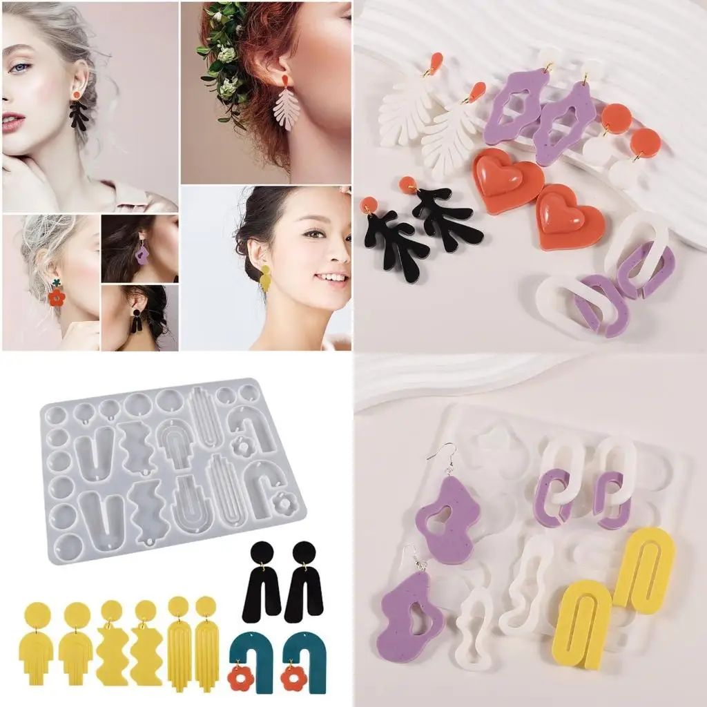 

J78F Multiple Styles Flower Earring Combination Ornament Molds Epoxy Jewelry Mold Resin Casting Pendant Mold Suitable for Diy