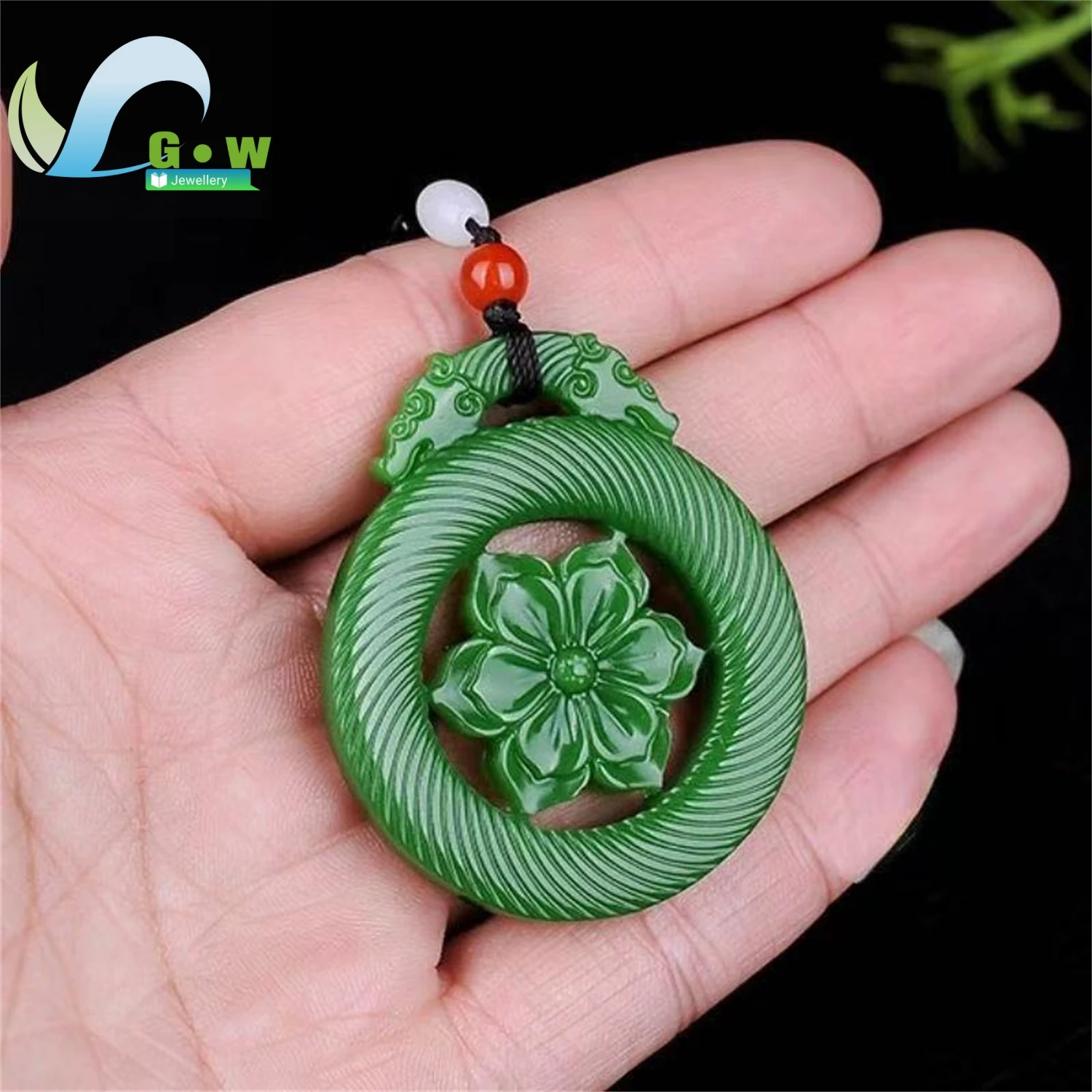 Natural Hetian Jade Spinach Green Hollow Carved Flower Pendant Openwork Jade Hanging Ornament Unisex Ethnic Style Jewelry Gift