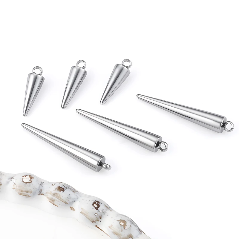 10PCS Stainless Steel Cone Charms Pendants for Jewelry Making Materials Spike Beads Charms Women Man Hoop Earring Supplies