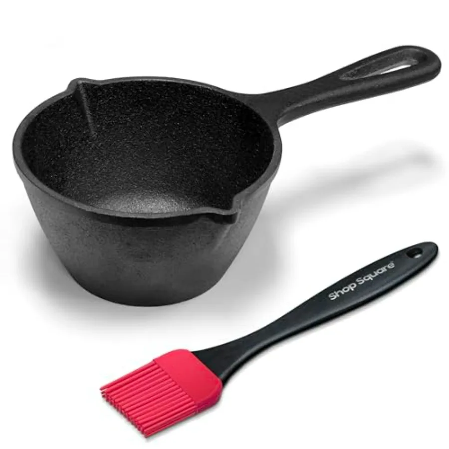 

Small Cast Iron Basting Pot with Silicone BBQ Brush Cast Iron Saucepan for Grilling, Smoking, Butter Melting Pot, 15 Oz