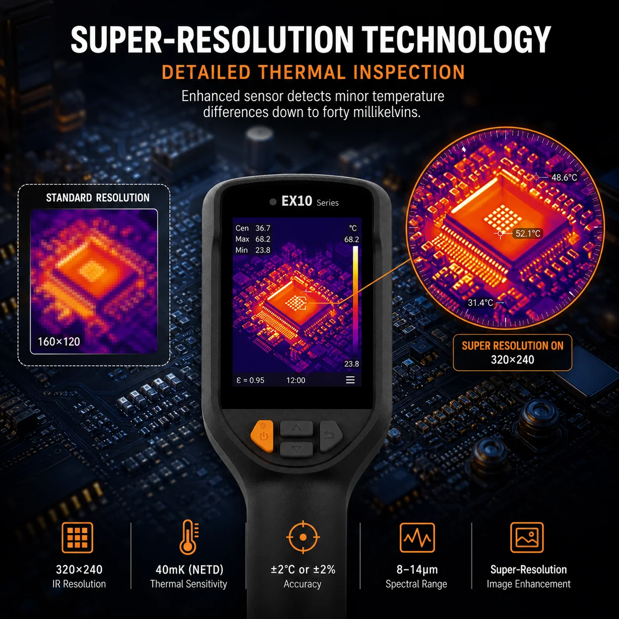 Raythink EX10 Pro WiFi Thermal Imager with Laser 320×240 for Industrial Maintenance Electrical HVAC Automotive Inspection