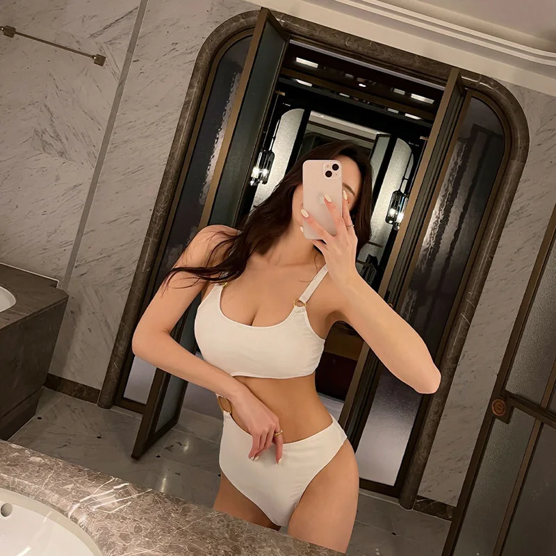 Minsu 2025, nuevo traje de baño de Bikini de una pieza de Color sólido para mujer, traje de baño Sexy adelgazante para vacaciones