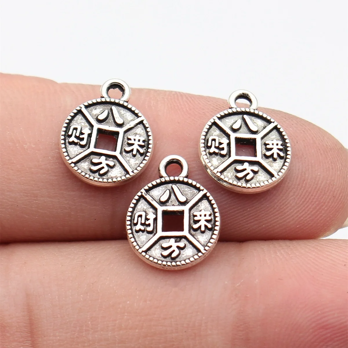 40pcs 13x11mm Antique Silver Color Chinese-Style Copper-Coin Charms Symbolizing Wealth From All Directions Jewelry Findings