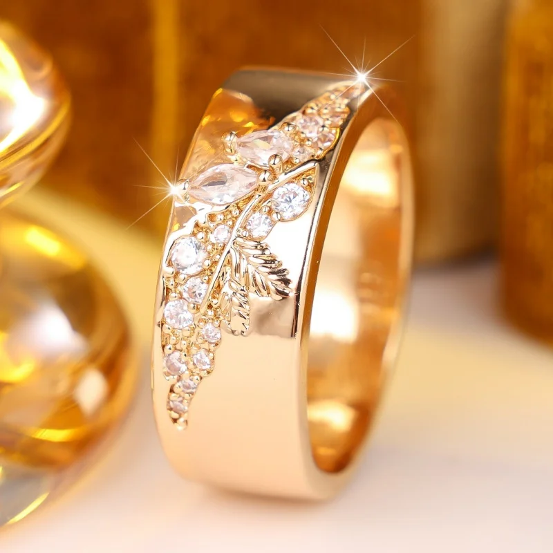 European and American Brushed Zirconia Ring with Branches and Leaves, Light Luxury, High-end and Versatile Temperament Accessory
