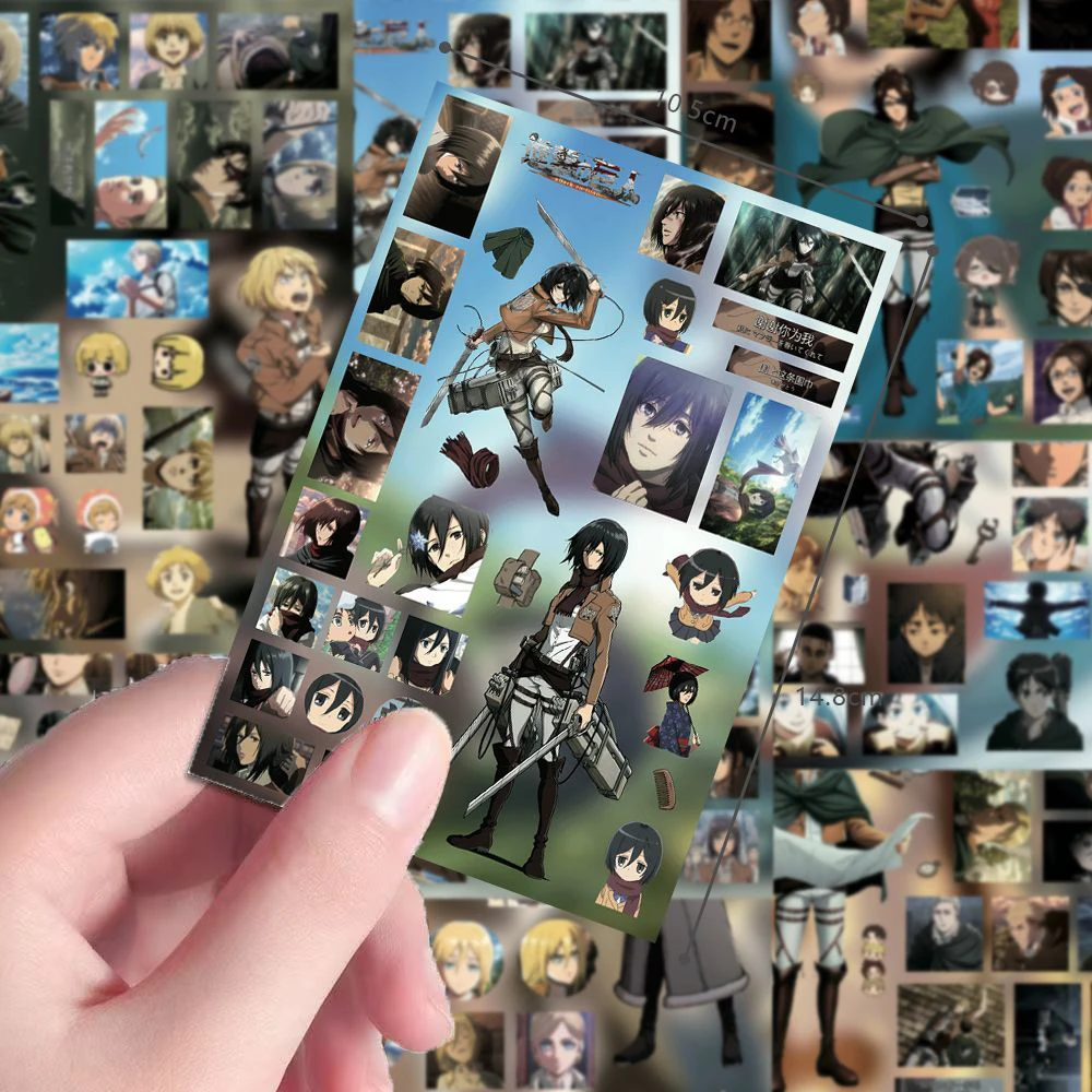 4/8Sheets Eren Jaeger Attack On Titan Stickers Mikasa Ackerman Anime Sticker Scrapbooking Phone Armin Arlert Levi Ackerman Decal