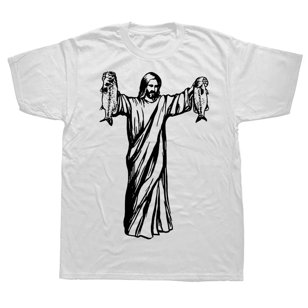 الصيد يسوع تي شيرت الرجال النساء حجم كبير س الرقبة الشارع الشهير المتضخم Harajuku موضة اليومية عادية للجنسين تيز