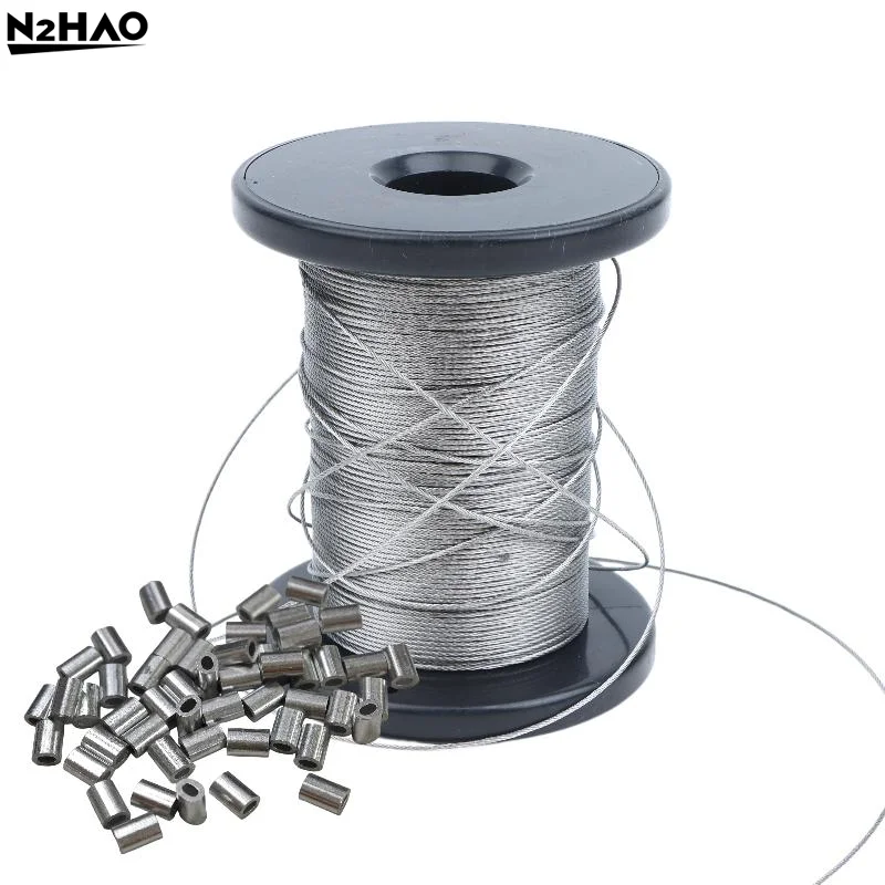1 Set 30/50/100 Meters 304 Stainless Steel Wire Rope 7x7 Strand Core With 20/50 Aluminum Crimps For Outdoor Clotheslines Use