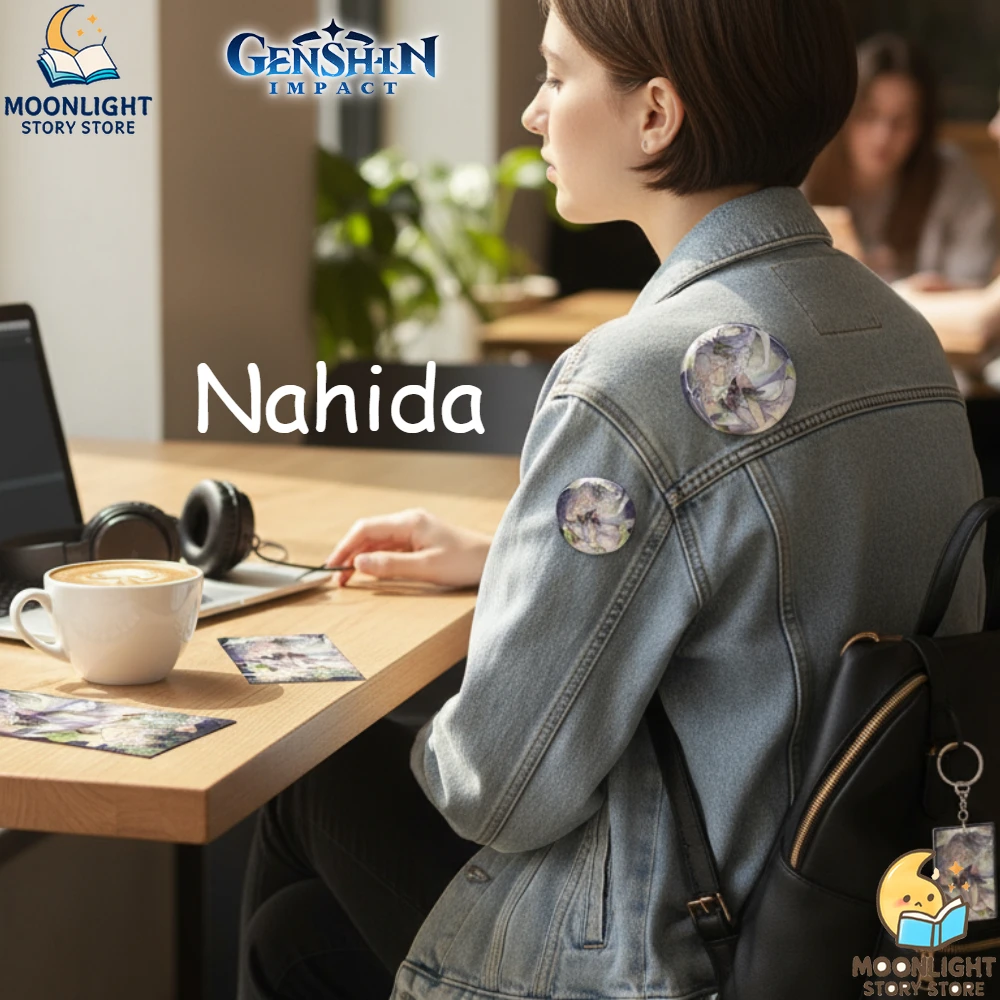 Genshin Impact Anime Merch Sześcioczęściowy Zestaw Nahida Plecaki Ubrania Klucze Akcesoria Bilet Laserowy Pocztówka Prezent dla Fanów Kolekcjonerski