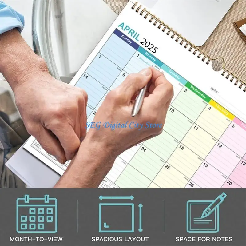 

U75B 2024-2025 Wall Calendar Monthly Page Holidays Highlighted Ruled Space