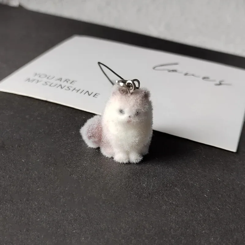 New Flocking Ragdoll Cat Animal Keychains  Fluffy Cute Siamese Cat Kitten Pet Phone Pendant Bag Earphone Case Trinkets Car Ring
