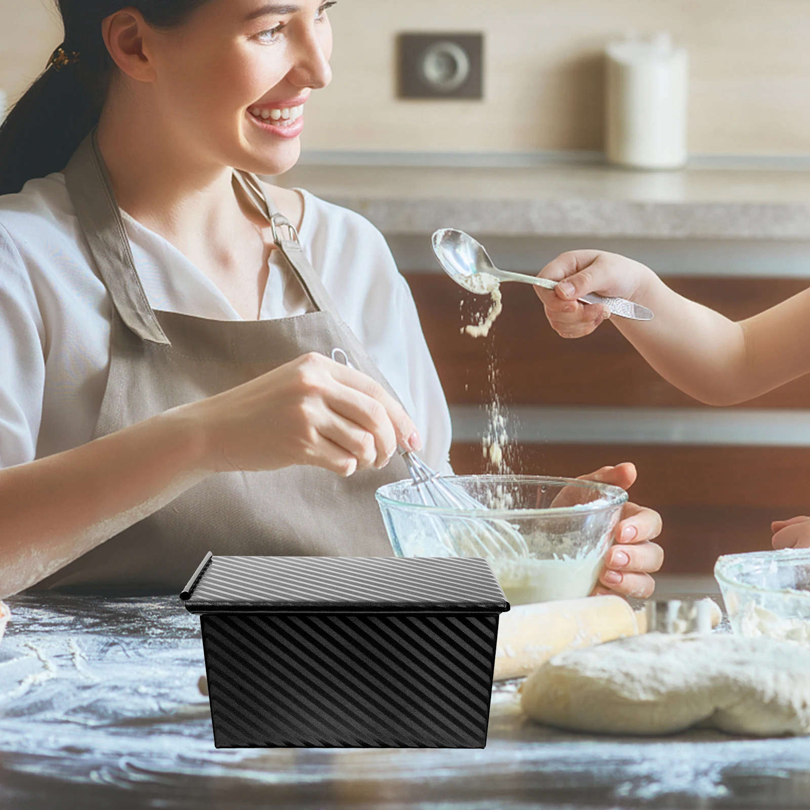 

Loaf Pan with Cover Non Stick Carbon Steel Bread Mold Ventilated Baking Pan Kitchen Supplies Toast Mold