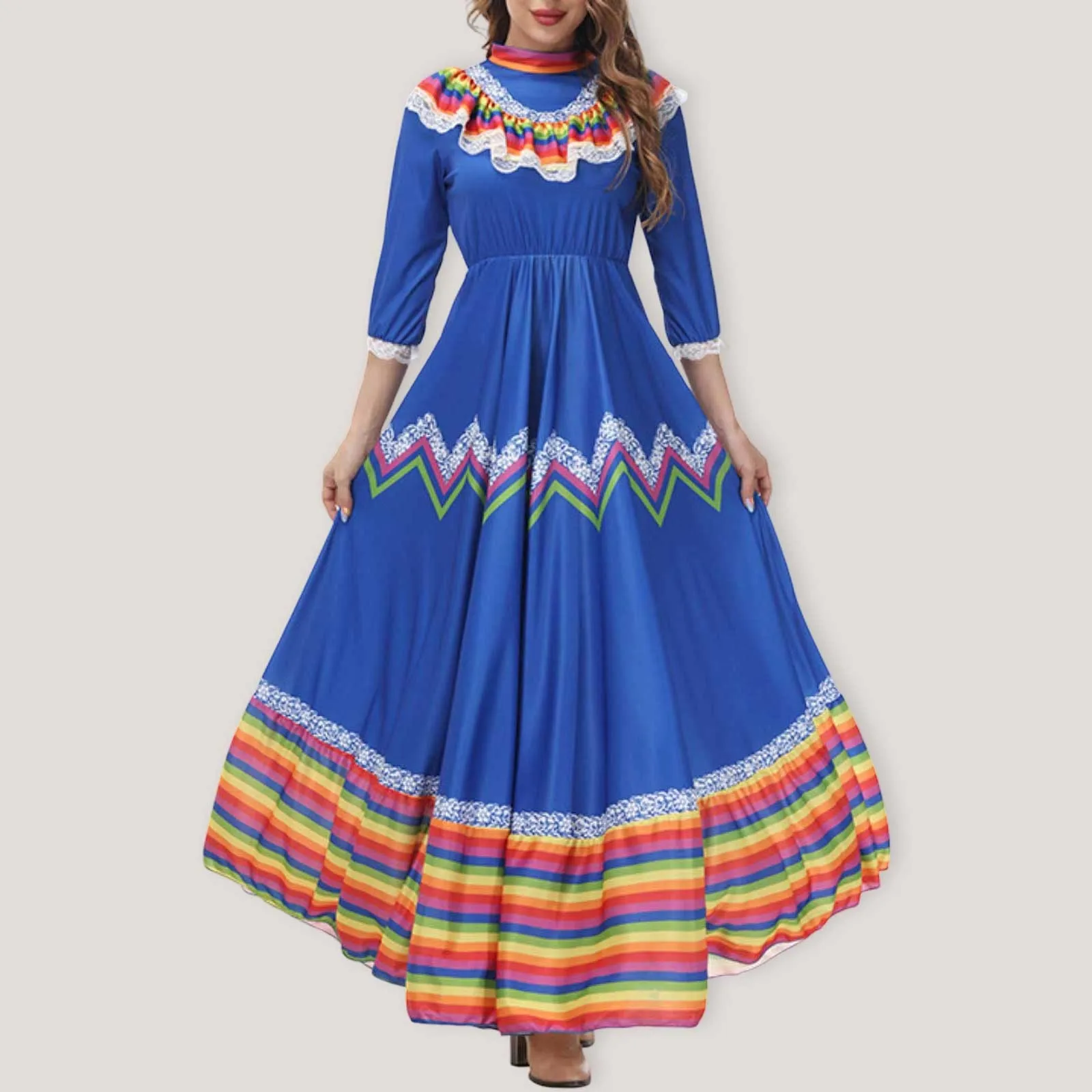 Evening Dresses Outfits Ladies Bohemian Casual Dress May 5 Mexican Festival Celebration Long Wide Swing Dance Ropa Para Mujer