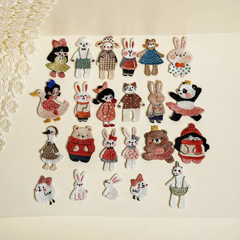 Cute Cartoon Animal Little Girl Embroidery Patch Iron-on Transfers For Clothing Ironing On Shirt DIY Handmade Accessories