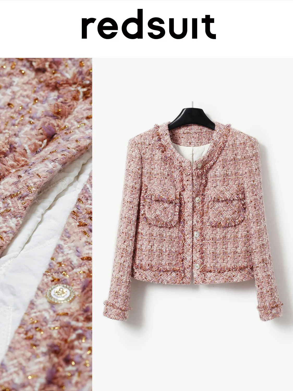 New Autumn winter cotton premium warm slimming gentle sweet woven tweed jacket top Custom size