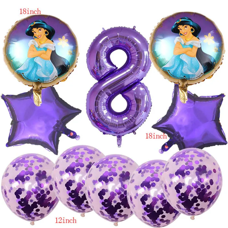 Disney Balloon 10PCS Cartoon Jasmine Princess Purple Children\'s Gift Digital First Year Party Decoration Baby Shower Toy