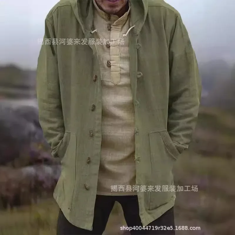 

Мужские рубашки, пальто, рубашка, однобортное, с капюшоном, на пуговицах, с длинным рукавом, облегающее, повседневное, обычное, однотонное пальто, осень 2023 г., новинка