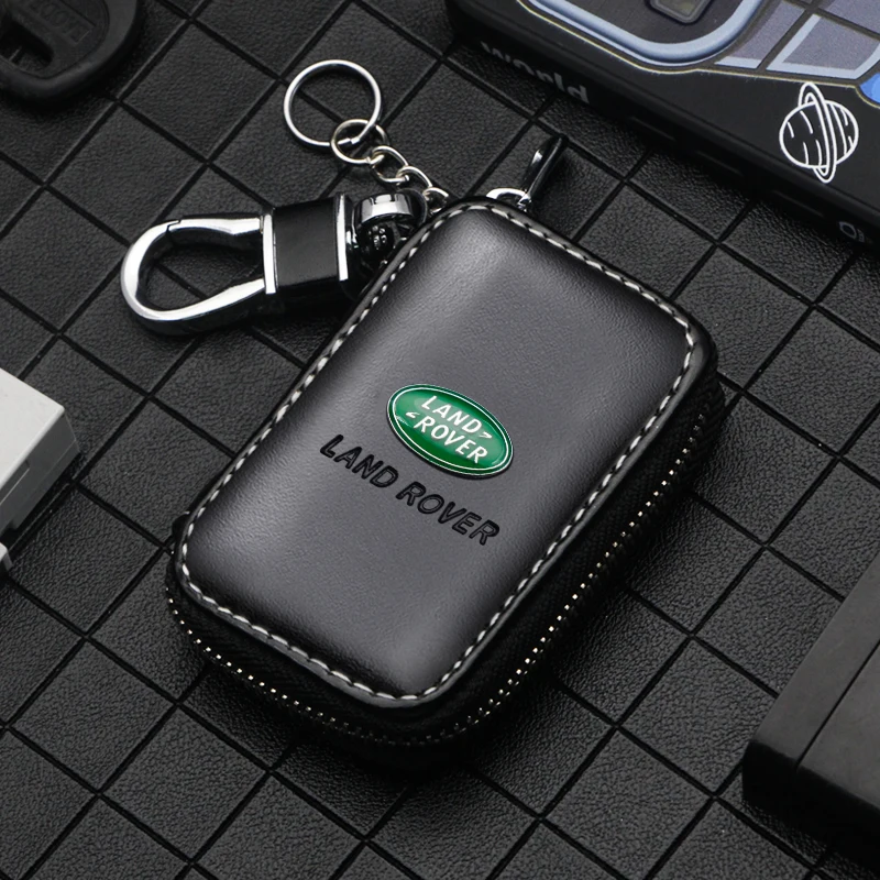 Leather Car Key Wallet Zipper Keys Organizer Fashion Men Keychain Case Accessories Forland Rover Range Evoque Discovery Si4 Xs