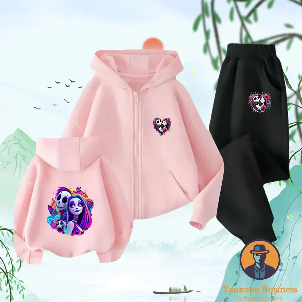 2025 nuevo conjunto combinado de pesadilla antes de Navidad Dr Finkelstein para niñas y niños, abrigo de invierno con forro polar y estampado de dibujos animados espeluznantes