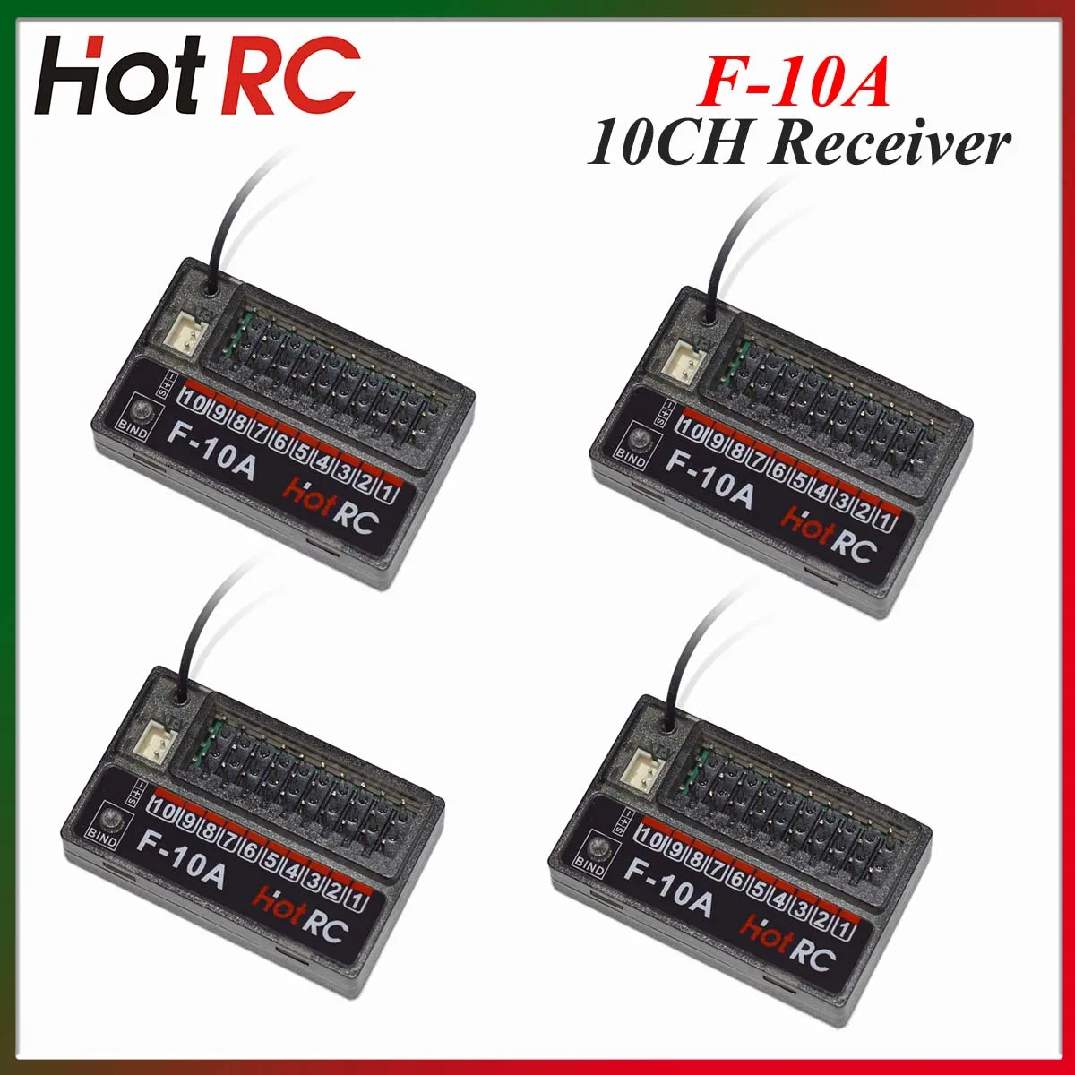 HotRC F-10A 2.4G 10CH Receptor de retorno de tensão PWM DC 4V-9V Sistema de rádio para CT-10B HT-10A Transmissor RC Carro Avião Tanque Barco