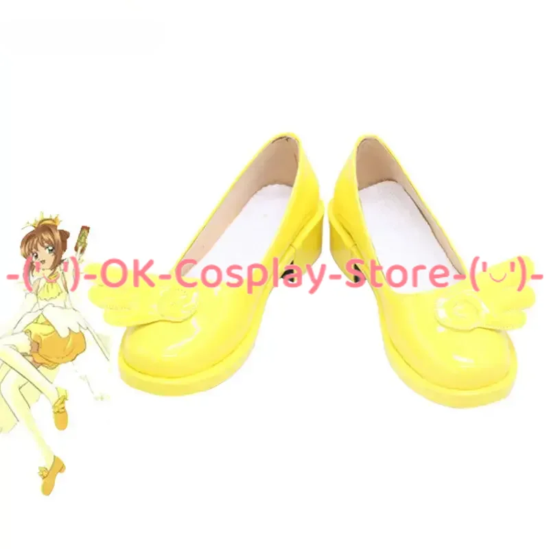 

Yellow White Sakura Cosplay Shoes Anime Card Captor Sakura Cosplay Props PU Leather Shoes Halloween Carnival Boots Custom Made