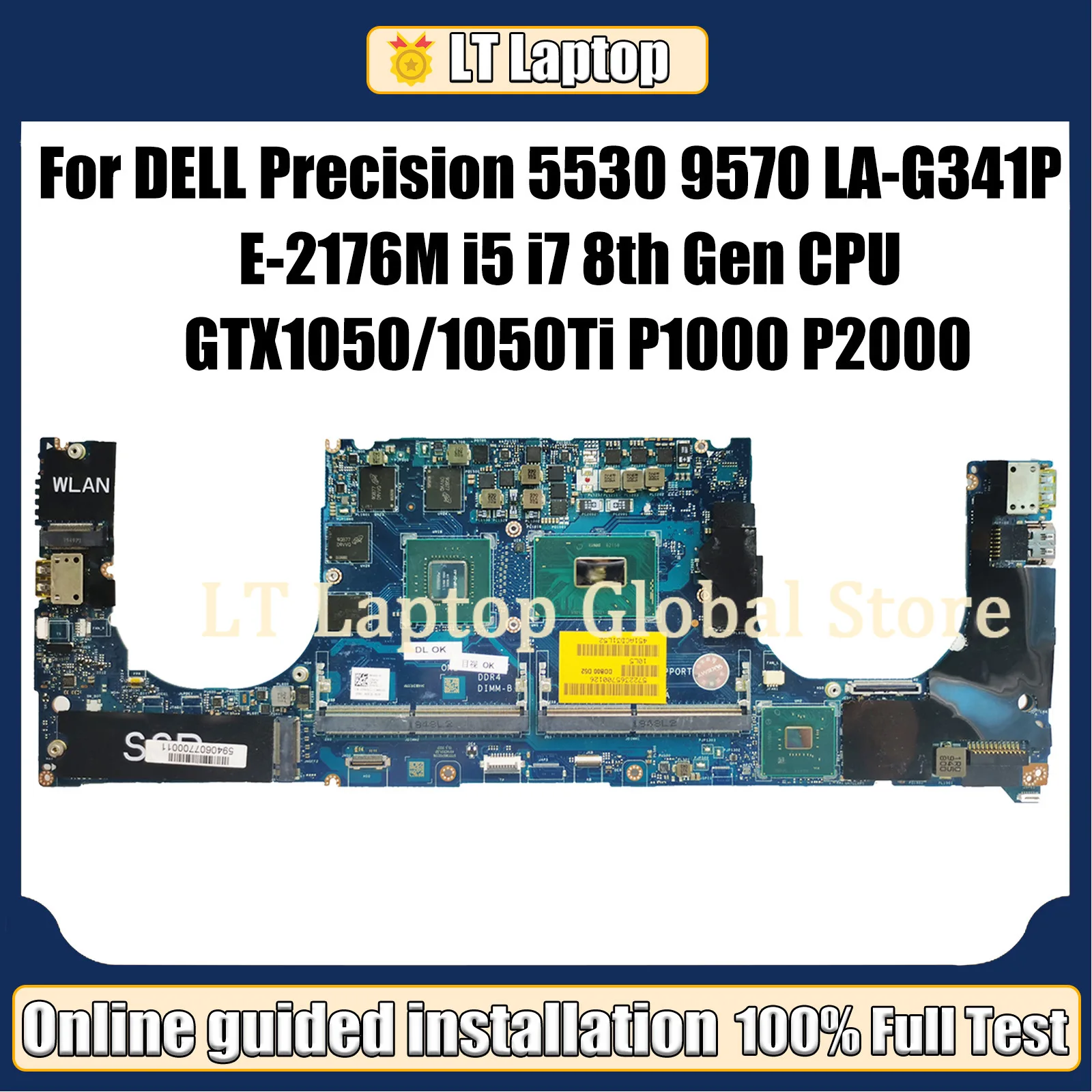 

LT LA-G341P For DELL Precision 5530 9570 Laptop Motherboard E-2176M i5 i7 8th Gen CPU 1050 1050Ti P1000 P2000 4G VDJMX Mainboard