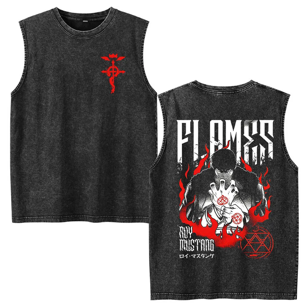 Anime Fullmetal Alchemist THE SCARRED MAN Scar Vintage Washed Tank Tops Men Women Clothing Fashion Loose Sleeveless Vest T-shirt