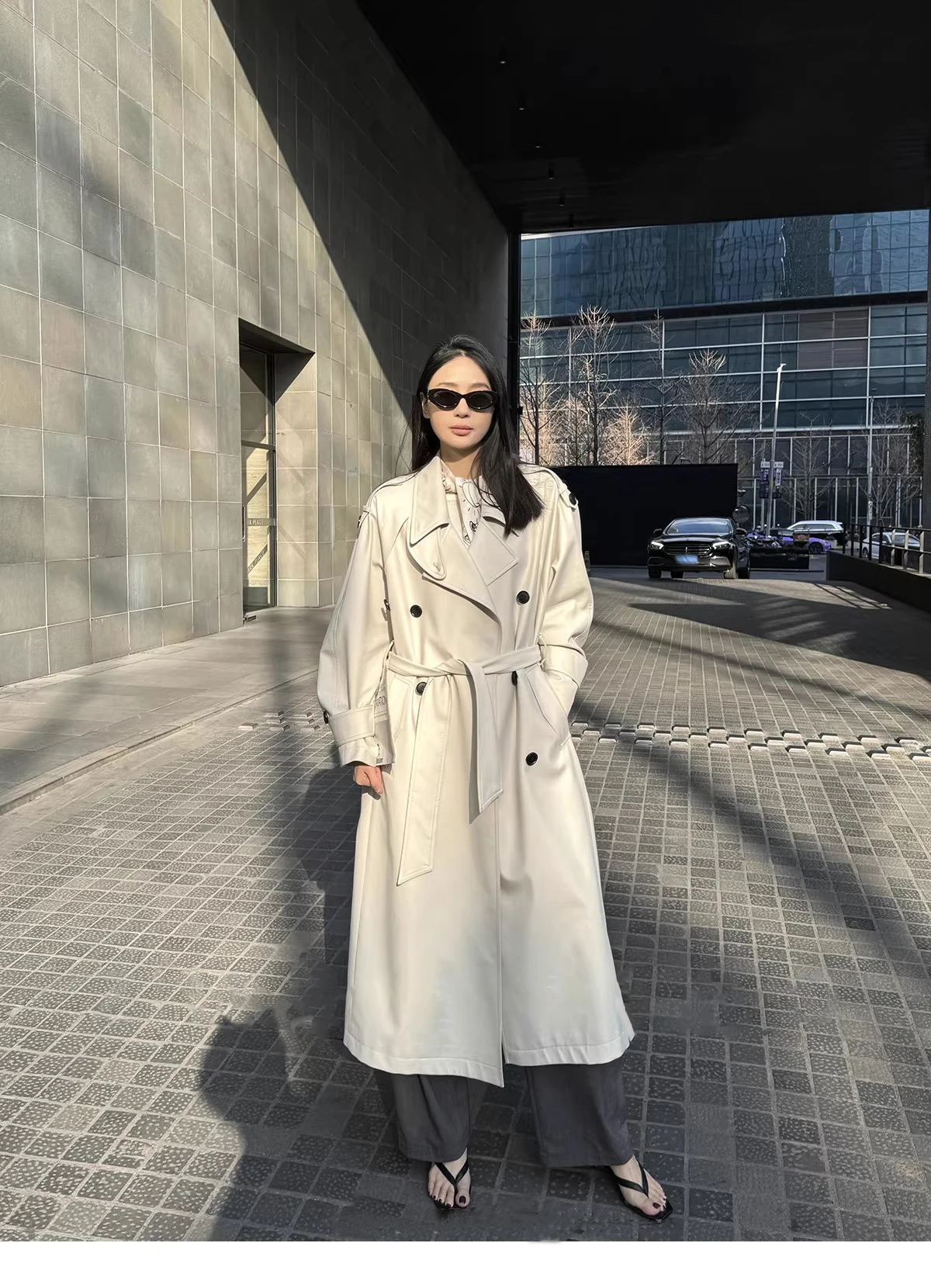 Lautaro Spring Autumn Oversized Khaki Long Grey Trench Coat for Women Double Breasted Loose Casual Korean Fashion Overcoat 2024 43 Sf0eaf56c5c9d4ddf82d4d21880a681978