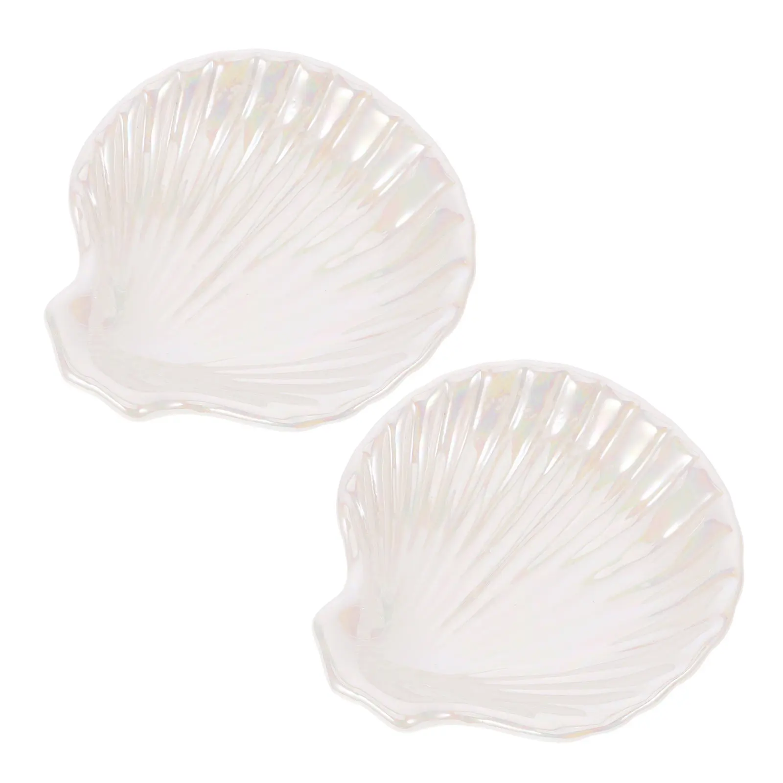 2Pcs Ceramic Jewelry Tray Shell Shape Decorative Rings Earrings Necklace Storage Organizer White Dresser Countertop