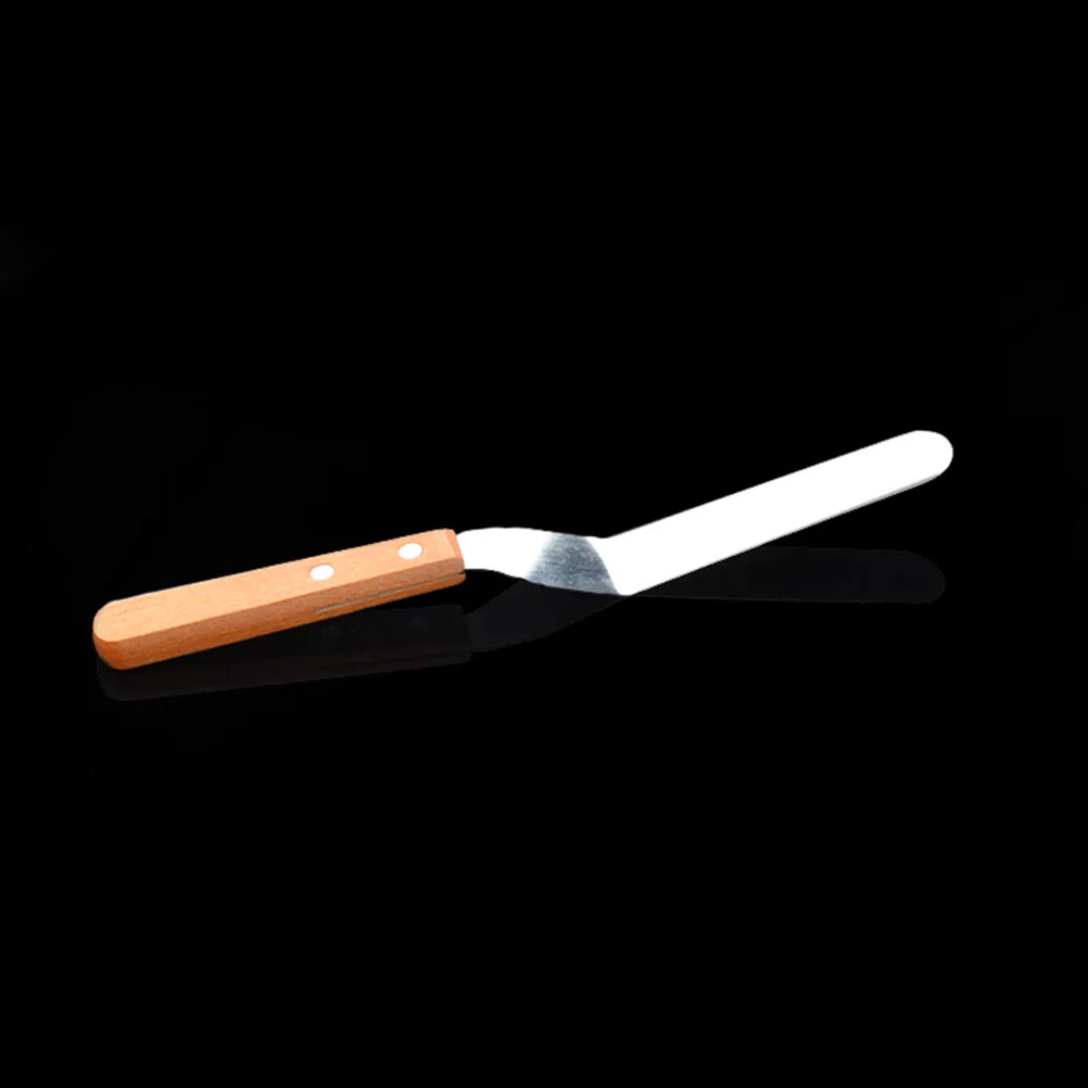 

6 Inch Stainless Steel Cream Spatula with Redwood Handle Smooth Edge Curvature Design for Cake Decorating and Icing Spreader
