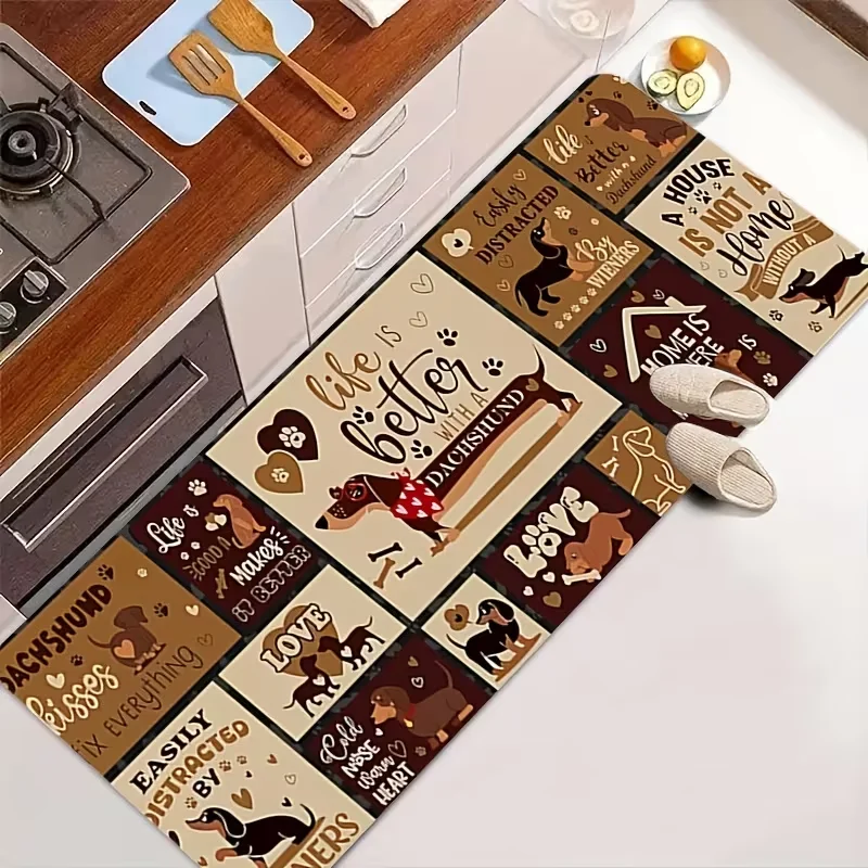 Sausage Dog Themed Anti Slip Kitchen Floor Mat Flannel Bedside Carpet Bedroom Living Room Laundry Room Office Home Decoration