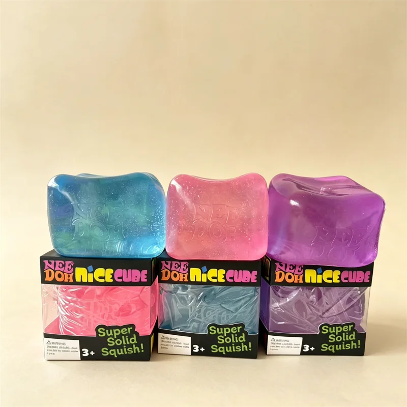 Needoh Nice Ice Cube Maltose Fidget Toy Berg Super Size 4 Pack Mini Multicolored Non-toxic Slow Rebound Squish Anxiety Relief