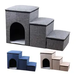 Pet Safe Cozy Folding Stairs With Storage Box Dog Cat Nest Non-Slip Pads Ramp For Puppy Durable 3 Steps Stairs For Corgi Bucket